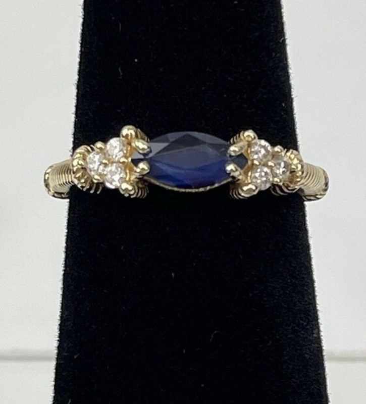 Judith Ripka 14K Yellow Gold Marquise Sapphire Diamond Ring, Sz 6