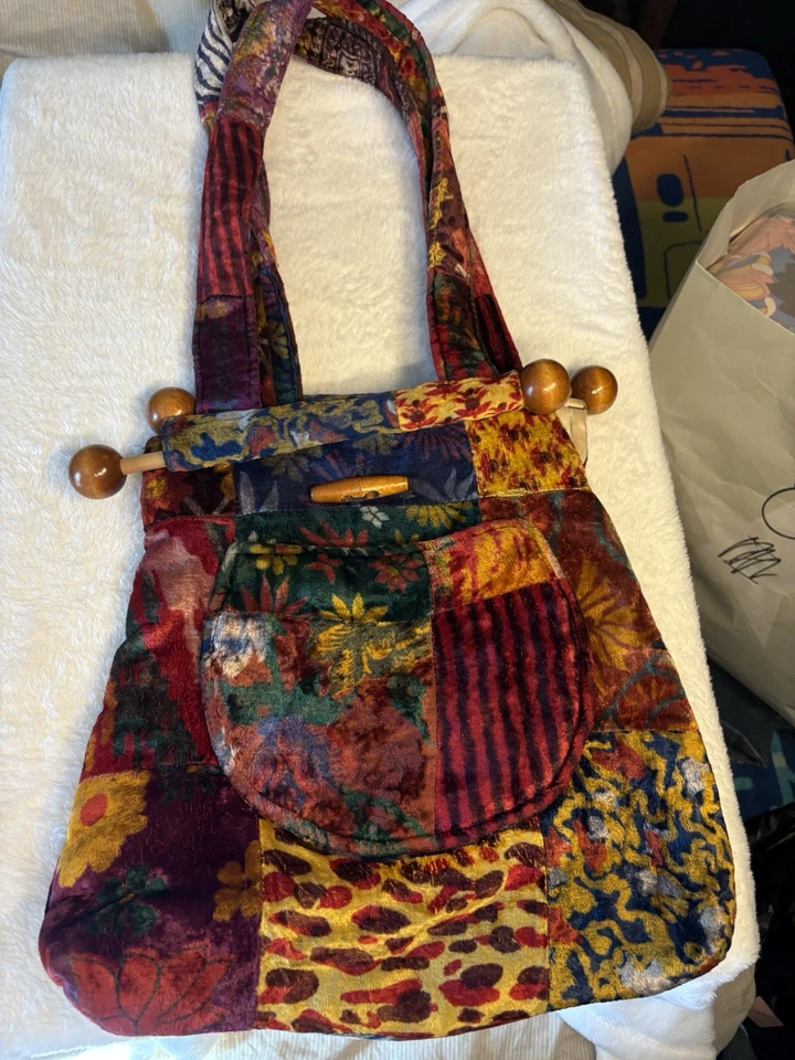 VTG  whimsigoth velvet purse Flaws- Minor Sewing Needed Boho Hippy Funky - Image 4 of 4