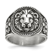 Stainless Steel Antiqued and Polished Lion Ring Size 9 for Men's