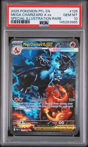 2025 POKEMON PFL EN-PHANTASMAL FLAMES #125 MEGA CHARIZARD X EX PSA 10