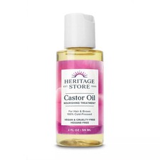 Heritage Store Castor Oil 2oz Cold Pressed Skin Hair Lash Brow Care