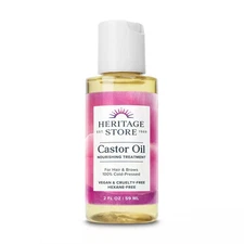Heritage Store Castor Oil 2oz Cold Pressed Skin Hair Lash Brow Care