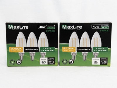 MaxLite 4W Candelabra Replacement LED Bulbs - 6 Pack (Two 3 packs)