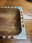 MCM Acacia Wood Serving Bowl Inlaid Geometric Trim Folk Art Tray — photo 9