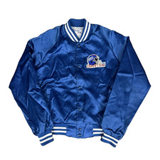 Vtg New York Giants Nylon Satin Bomber Jacket Chalk Line USA Snap NFL Football L