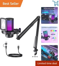 Gaming USB Microphone Condenser Noise Cancellation Mute Gain Monitoring