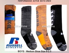 Russell Performance Active BOYS CREW SOCKS 3-PACK MED 9-2.5 Zone Cushioning NEW
