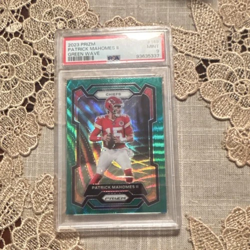 Panini 2023 Prizm Patrick Mahomes II Green Wave Prizm #149 PSA 9 Football Card