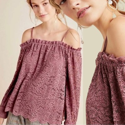 Anthropologie Eri + Ali Romana Off The Shoulder Top Lace Dusty Rose XS Picnic