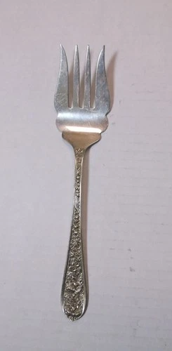 Vintage Stieff Sterling Silver 7 5/8" Cold Meat Serving Fork ~ Corsage Pattern
