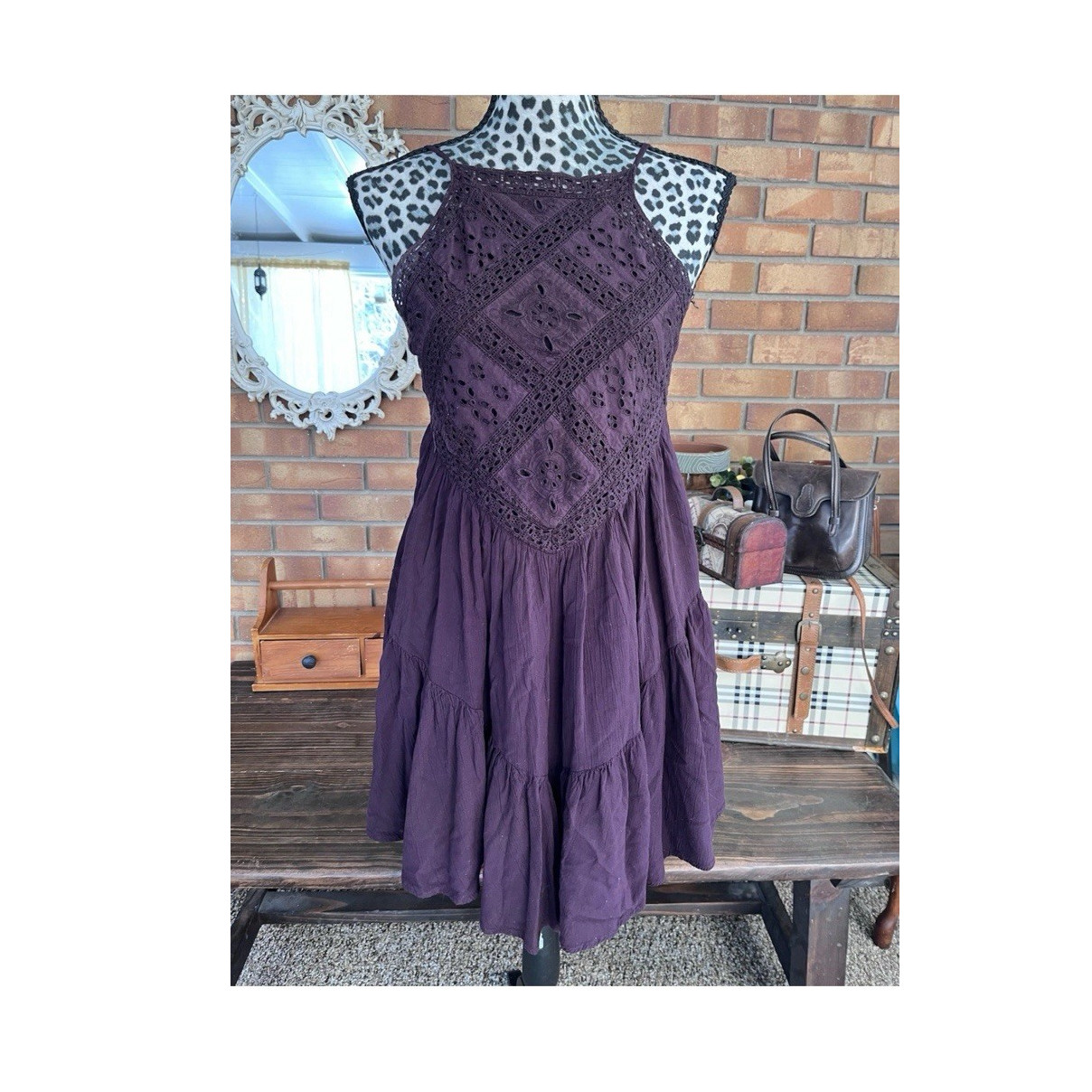 American Eagle Purple Lace minidress Halter Sleeveless Adjustable Straps S