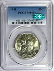 1941 PCGS MS66+ Walking Liberty Silver Half with Green CAC Label