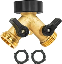 Brass Garden Hose Splitter 2 Way, Hose Y Splitter 3/4 Inch Heavy Duty Brass Hose