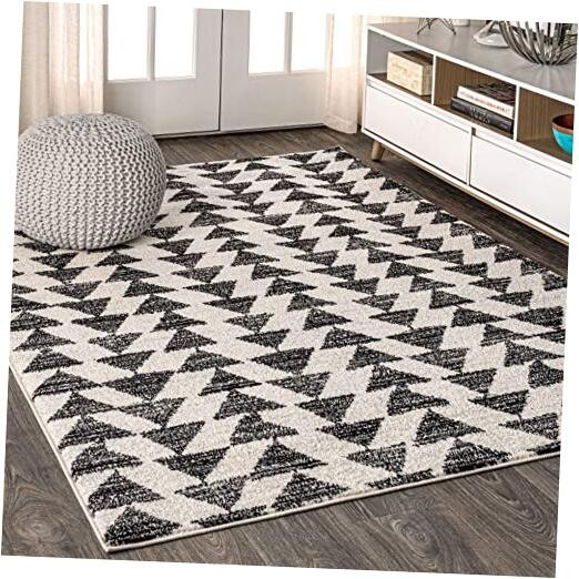 MOH206A-8 Aisha Moroccan 7.9x10 Cream Black Rectangular Area Rug