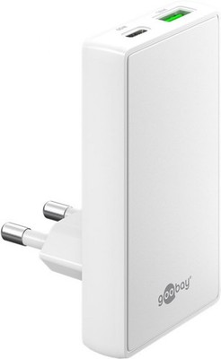 Goobay 90° flaches Dual-Schnellladegerät, 65W, USB-C PD, USB-A QC, GaN, 100 -