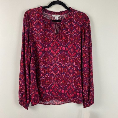 Croft & Barrow Berry Pink Floral Popover Blouse Size Petite XXL PXXL Ruffle