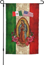 Mexican Flag Virgin Mary Friendship American Flag Garden Flag 12X18 Inch Double