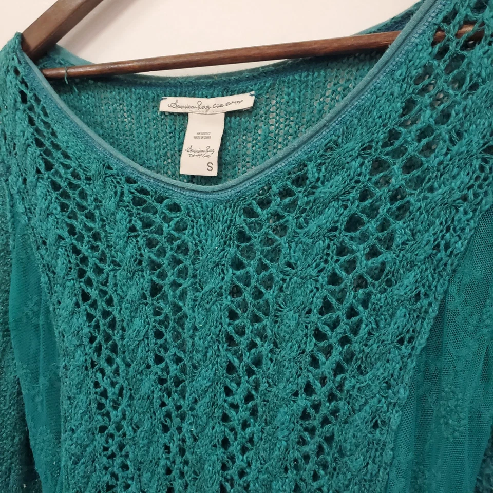 Suéter American Rag Cie Mujer Tejido Abierto Bosque Hada Grunge Talla S Verde Y2K Foto 2 de 4