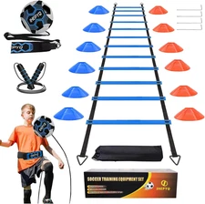 Soccer Agility Training Equipment Set, 12 Rung 20Ft Agility Ladder, 12 Disc Cone