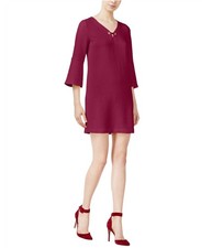 Kensie Womens Textured Bell-Sleeve A-line Dress