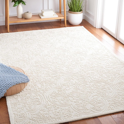 Handmade Ivory Wool Area Rug 8x10 - Trace Collection for Living Spaces
