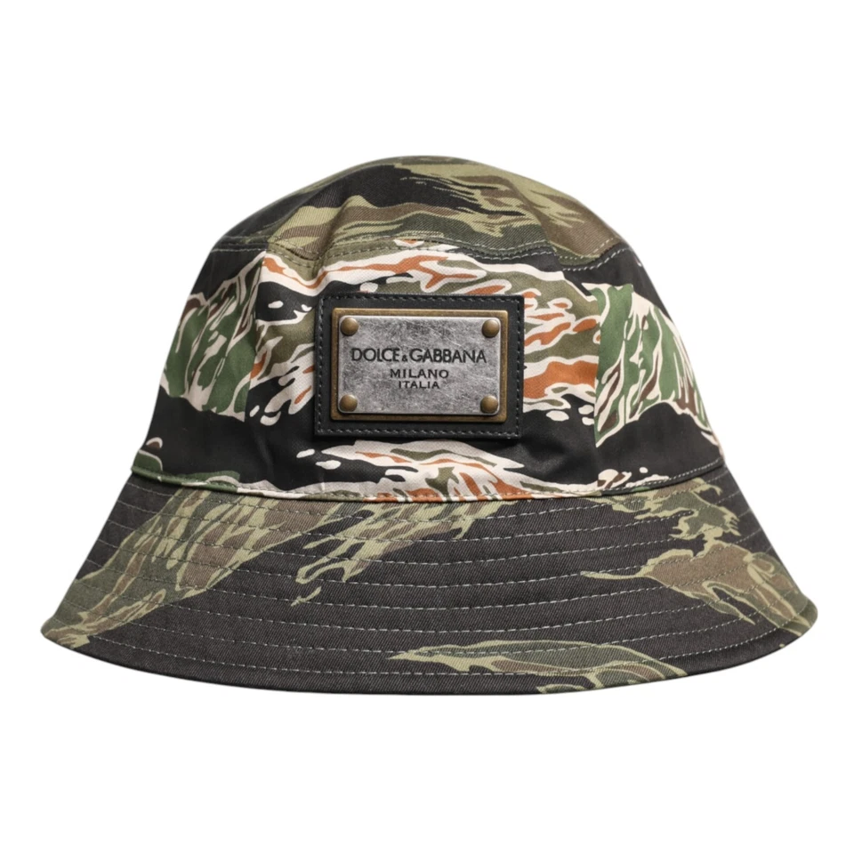 DOLCE & GABBANA Chapeau Multicolore DG Plaque Large Bord Bucket Capello 58... - Photo 1/4