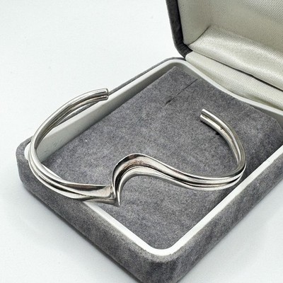 925 Sterling Silber Massiv Drehmoment Stil Manschette Armreif Armband Geometrische Wellenform