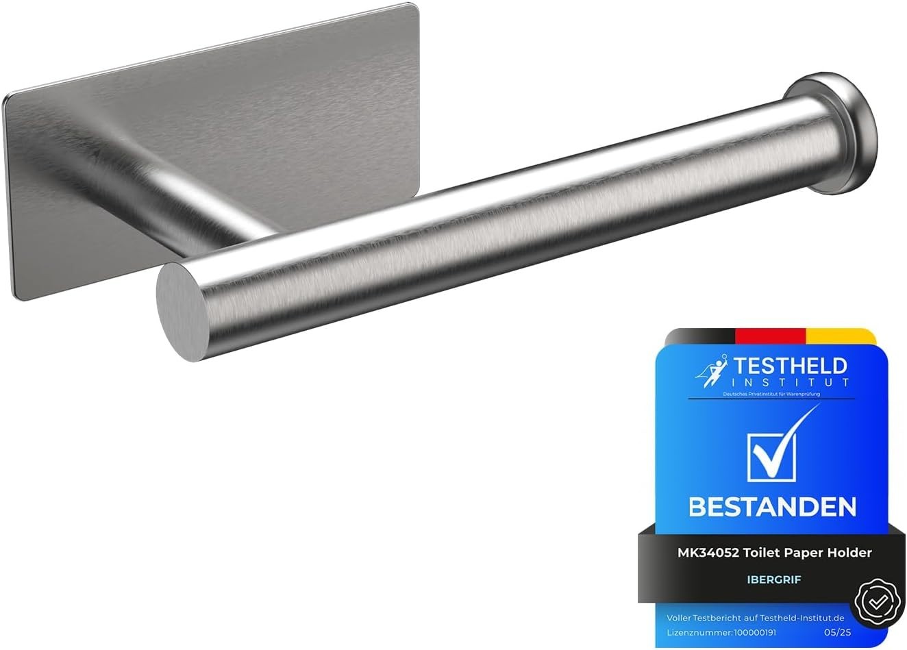Ibergrif MK34052 Toilet Roll Holder Self Adhesive Chrome No Drill Mount Silver