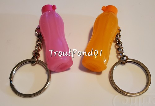 Tupperware Keychains Eco Bottle Set 2 Pink and Orange Novelty Key Chain - Picture 4 of 5