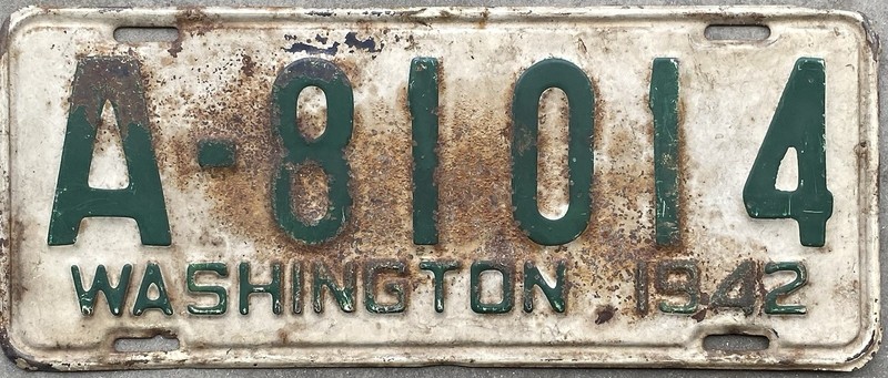 Original 1942 Washington License Plate