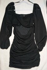 Forever 21 Black Mesh Long-Sleeve Ruched Bodycon Mini Dress