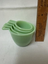 Jadeite Green Milk Glass Nesting Measuring Cup Set - 4pc Kitchen Decor