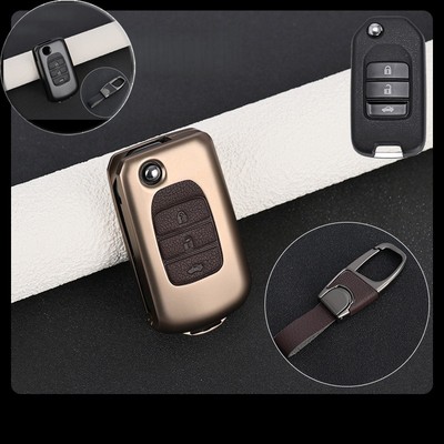 Aluminum Alloy Leather Car Key Case Cover For Honda Odyssey Insight Civic Accord