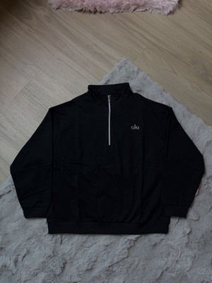 Size Medium - ALO Yoga Black Quarter Zip Sweatshirt Fitness Pullover Terry, New