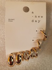 A New Day - 3 Pairs Gold Hoop Earrings - Nickle Free