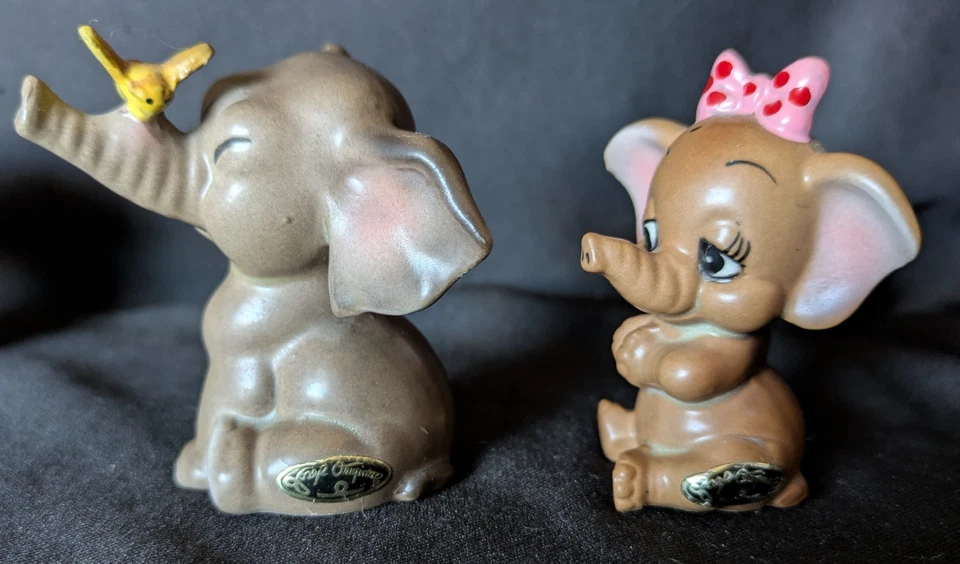 Lote de 9 estatuillas pequeñas vintage de porcelana cerámica elefantes troncos EL13 Foto 3 de 4