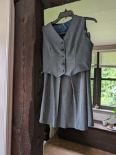 Vintage 70s Women s Blue 2-Piece Set, Button-Front Vest Skirt