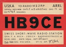 1937 QSL: HB9CE – F.A. Bech - Badenerstrasse 68 - Zurich, Switzerland
