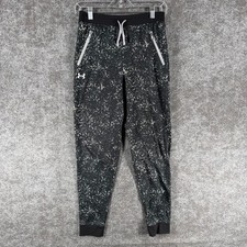 Under Armour Jogger Pants Boys L Black White Speckled Rival Fleece Loose Fit