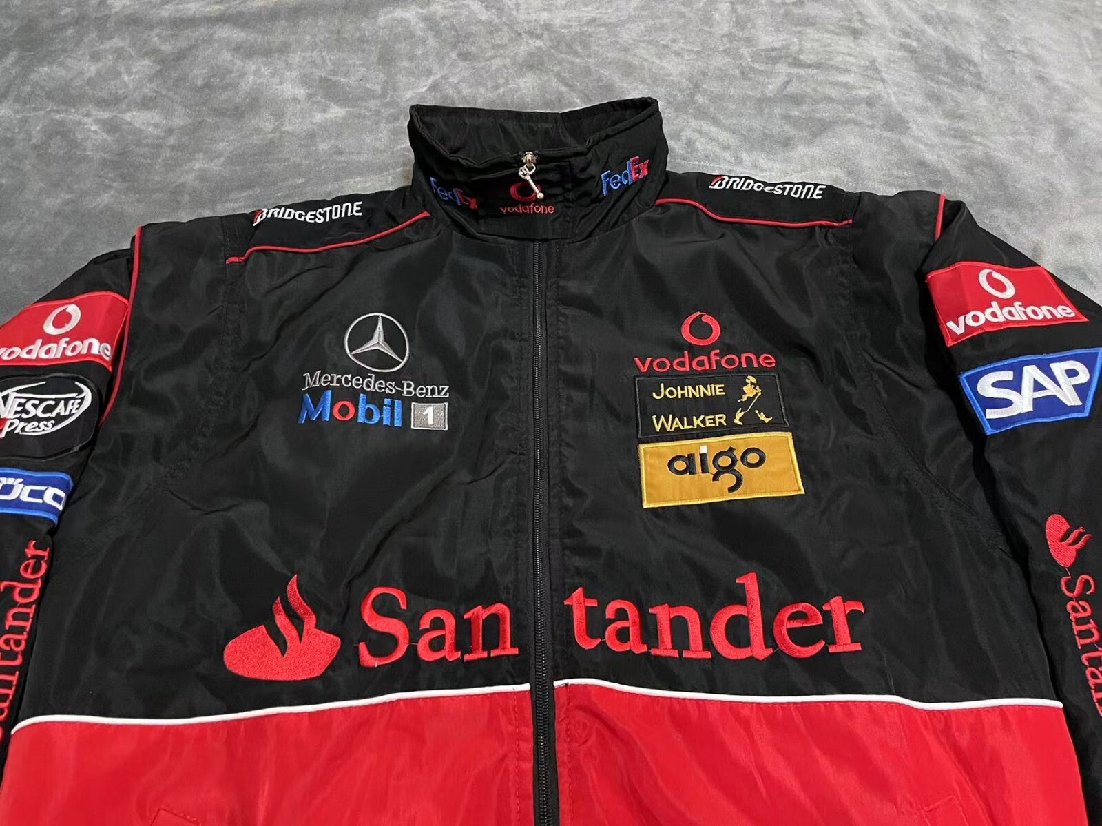 Adult F1 Racing Jacket, Mercedes-Benz Jacket Red,Ebroidered Cotton Padded image 3