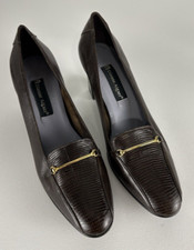 Ettiene Aigner Vintage Brown Leather "Ritual" Metal Accent Pump Heel 9 1/2" M