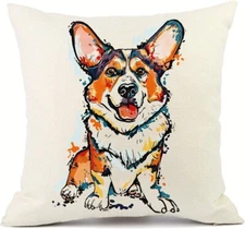 Pet Animal Corgi Dog Throw Pillow Cover Linen Cushion Cover Case for Home Decor