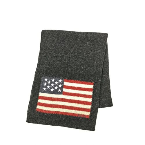 Polo Ralph Lauren Wool Scarf Vintage Classic USA Flag Ribbed Knit Winter Scarves