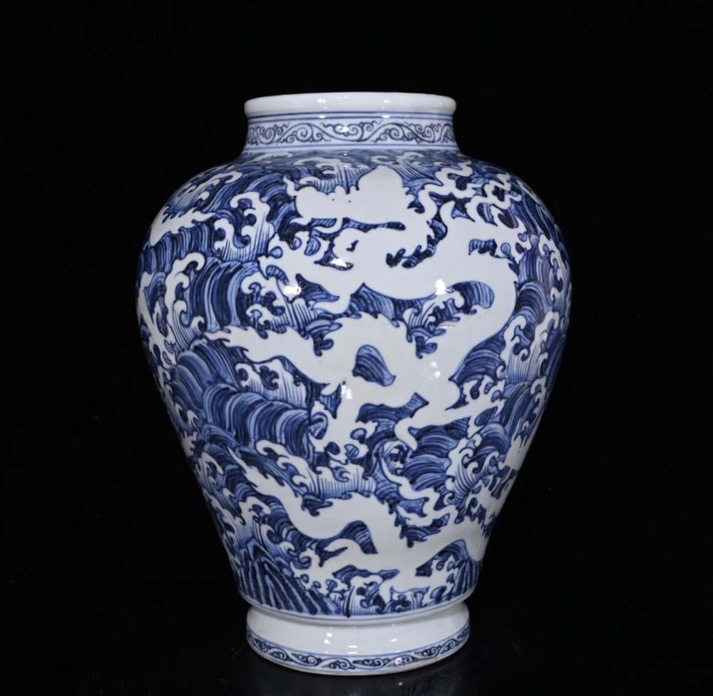 D*9様 メノウ　中国骨董 39CM Xuande Signed Old Chinese Blue and White Vase W/dragon N309