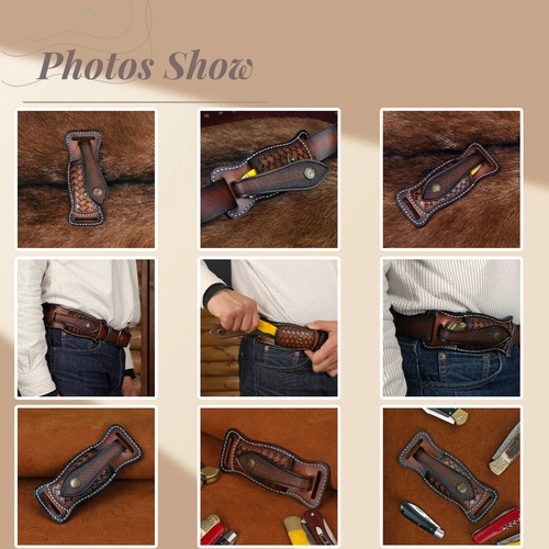 TOURBON Leather Knife Scabbard Sheath Fit For Buck112 Horizontal Folding Case - Picture 3 of 24