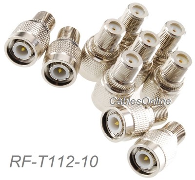 10-Pack F Female Jack to TNC Male Plug RF Adapter, CablesOnline RF-T112-10