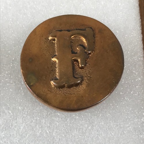 Pair Antique Horse Bridle Rosettes Letter F Vintage Round Solid Brass Copper ? - Picture 2 of 17