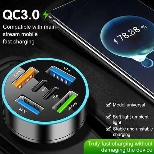 Car Fast Charger Adapter 6 USB Ports PD QC3.0 for iPhone Samsung Cell Phones - Picture 6 of 19