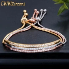 CWWZircons - bracelet ajustable pour femmes, bijou couleur rose tchèque doré
