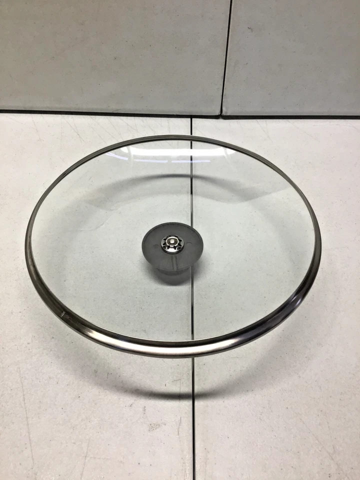 Vidrio templado de lana con borde de acero inoxidable y perilla ventilada tapa redonda - 12" Foto 3 de 4